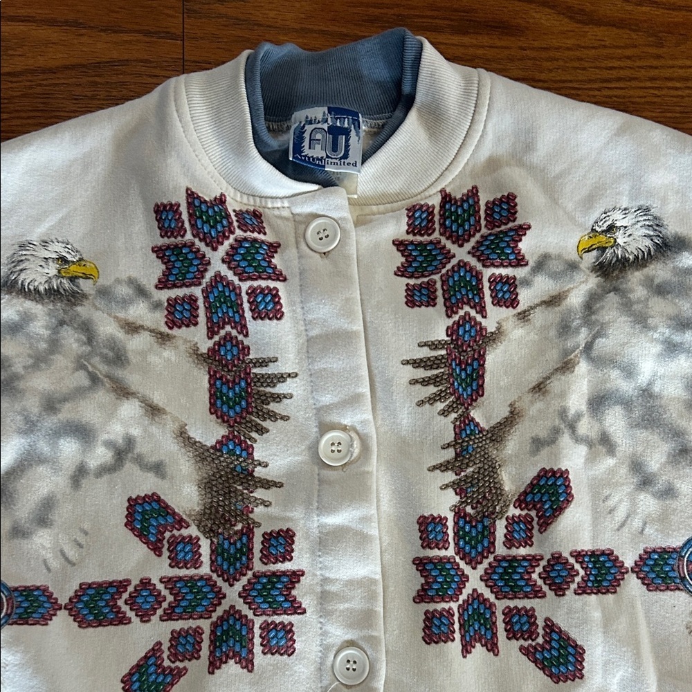 Vintage 90s Native American Unlimited Sportswear All Over Sweatshirt W/ Pockets - Picture 2 of 10